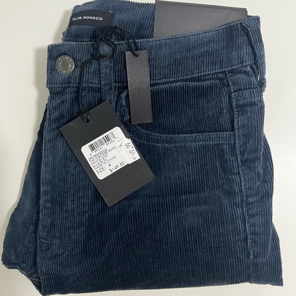 The High Rise Skinny Corduroy Pants Blue NWT Club Monaco